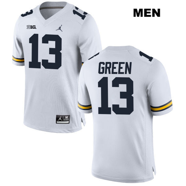 Men's NCAA Michigan Wolverines German Green #13 White Jordan Brand Authentic Stitched Football College Jersey XI25F65RY